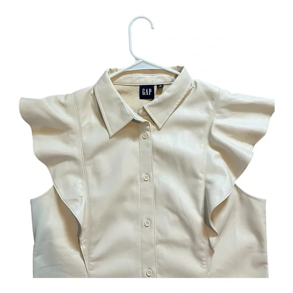 Gap Faux Leather Cream Ruffle Sleeve Women's Top - Picture 3 of 6